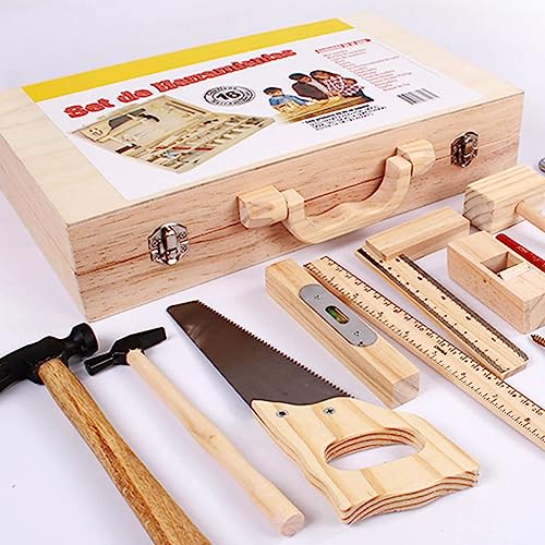 Kids Wooden Tool Set Toy Wooden Tool Box Tools Kit Role Play Montessori Mock Disassembly Construction Toys Realistic Garden Play Set including Box Case and Tools Accessories for Boys Girls - Image 2
