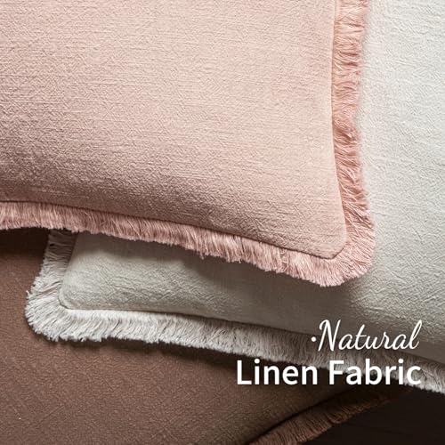 Image of MIULEE Valentines Decorative Throw Pillow Covers Neutral Linen Fringe Throw Pillows Set of 2 Light Pink Boho Farmhouse Cushion Covers for Couch Sofa Bed Living Room Spring Home Decor 18x18 Inch