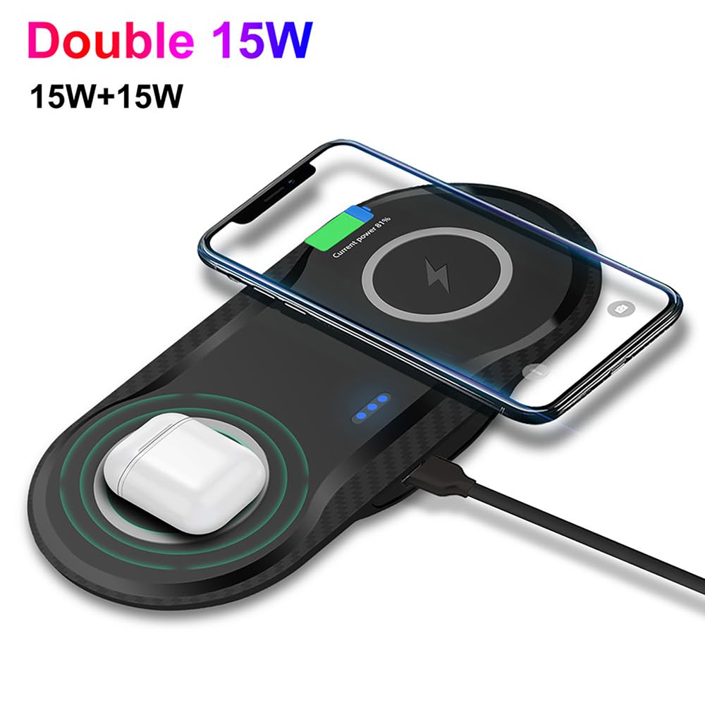 2 Cargadores inalámbricos Dobles de 15 W para múltiples Dispositivos, Almohadilla de Carga inalámbrica rápida de 30 W para Apple iPhone, AirPods, teléfono Samsung, Google Pixel y Todos los