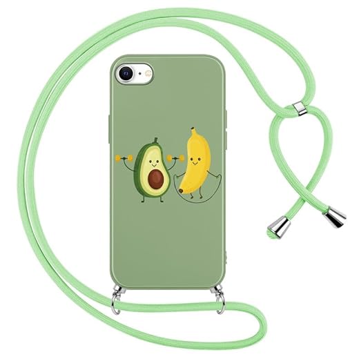 Foonary Handykette Hülle mit Band für Apple iPhone 8/7/SE 2020/SE 2022 4,7" Handyhülle, Aesthetic Kette Necklace Case mit Kordel zum Umhängen Silikon Schutzhülle Cover Schnur für iPhone 8, Avocado