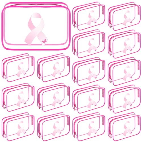 20 Pcs Breast Cancer Makeup Bag Breast Cancer Awareness Accessories