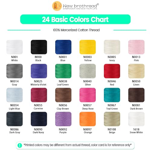 Image of New brothread Multi-Purpose 100% Mercerized Cotton Threads -24 Basic Colors