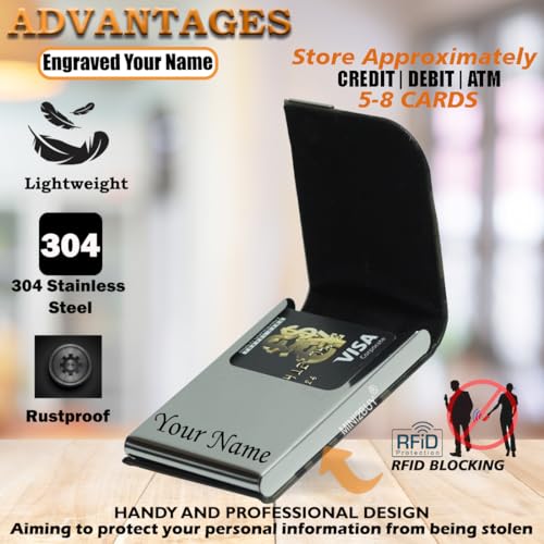 Image of Mini2buy Customized Unisex Vertical Card Holder Name Engraved for Credit|Debit|ATM|Business Visiting RFID Blocking Stainless Steel (1 x 10 x 6 cm) Personal Corporate Gift (F-Green)