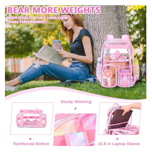 Image of PIG PIG GIRL Clear Backpack for School,Heavy Duty PVC Transparent Bookbag for Girls Stadium Approved See Through Backpack