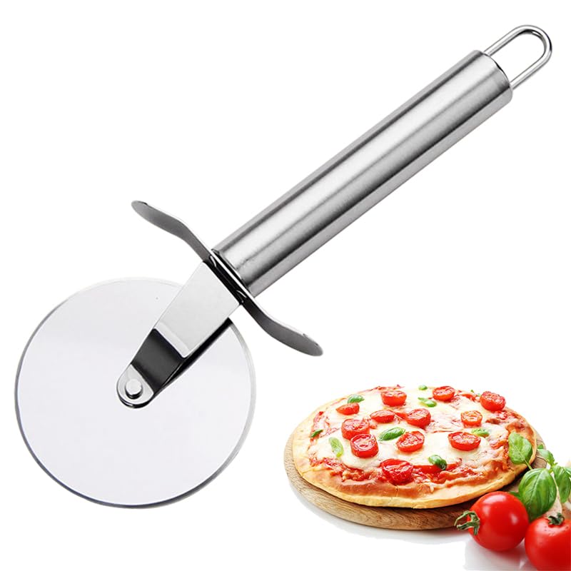 Image of Brand Stainless Steel Handle Pizza Cutter - Sharp and Durable Kitchen Essentia Sandwich & Pastry Cake Cycle Cutter, Sharp, Wheel Type Cutter, Pack of 1 (Stainless Steel, 1)
