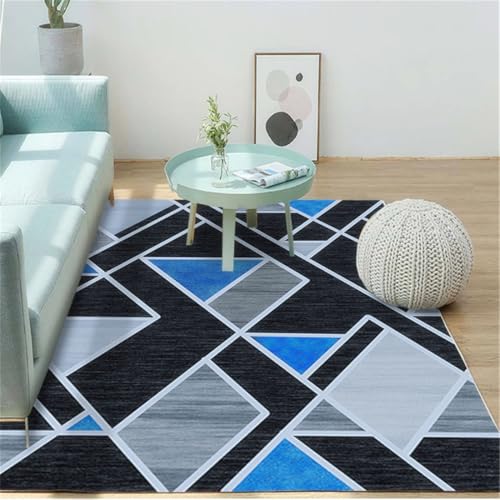 RUGMRZ Teppich Aussenbereich 80X120Cm Tepiche Für Schlafzimmer Blau Flurdeko Kinderteppiche Mädchen Läufergeometrisches Einfaches Sofa Wohnzimmer Flur rutschfest Schwarz