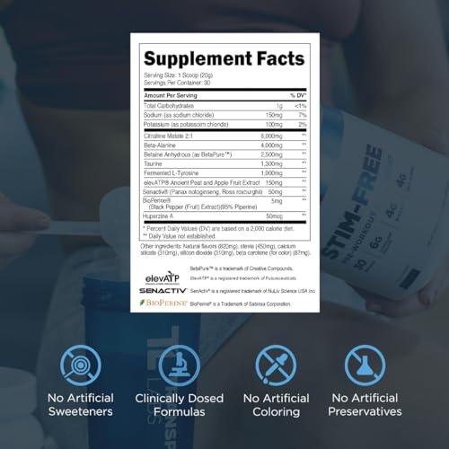 Image of Transparent Labs Stim-Free Pre-Workout - Caffeine & Stim Free Pre Workout Powder for Men and Women with Beta Alanine Powder, Citrulline Malate, & elevATP - 30 Servings, Orange