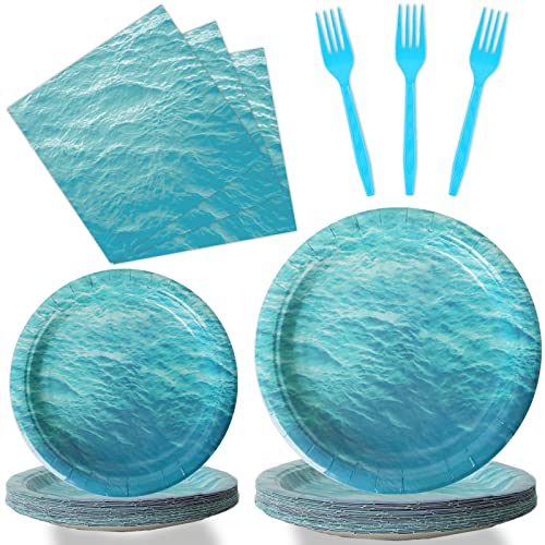 Image of gisgfim 96 Pcs Ocean Sea Plates and Napkins Party Supplies Ocean Waves Birthday Party Tableware Set Sea Theme Party Decorations Favors for Birthday Baby Shower for 24 Guests