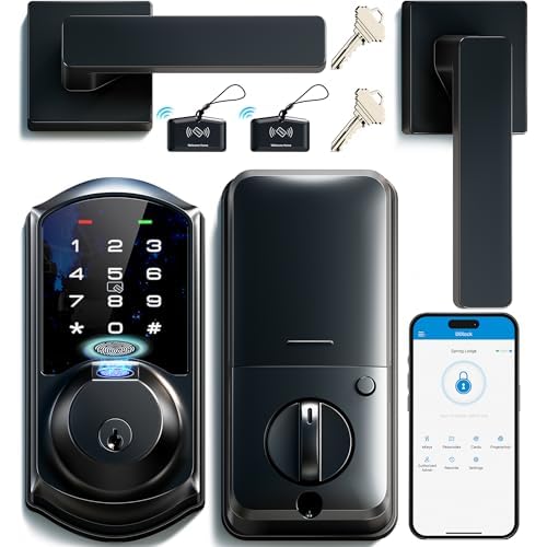 Veise VE07-L Fingerprint Smart Locks for Front Door with Zinc Alloy Handle Set, App Control, Keyless Entry, Electronic Digital Keypad Deadbolt, Auto Lock, Waterproof, Easy to Install, Matte 