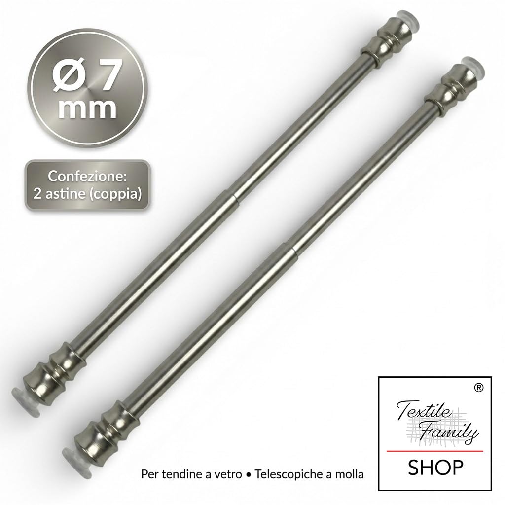 Coppia ASTINE Tex Ottone NICHELATO A Molla Pressione Regolabili per Tenda a Vetro - Cm. 50-60