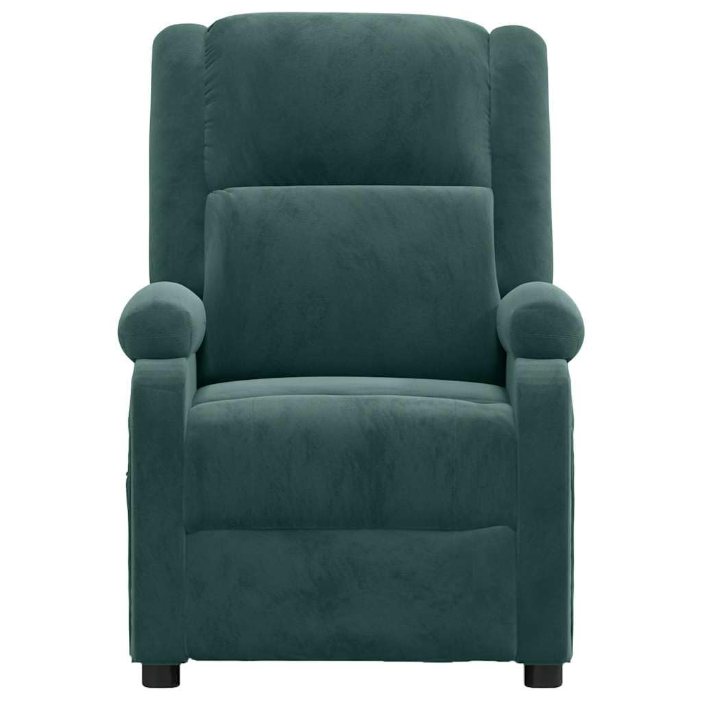 Fotel relaksacyjny, ciemnozielony aksamit z ręczną funkcją leżenia, regulowane oparcie i podnóżek, 70 x 93 x 98 cm, tapicerowany fotel do salonu i sypialni