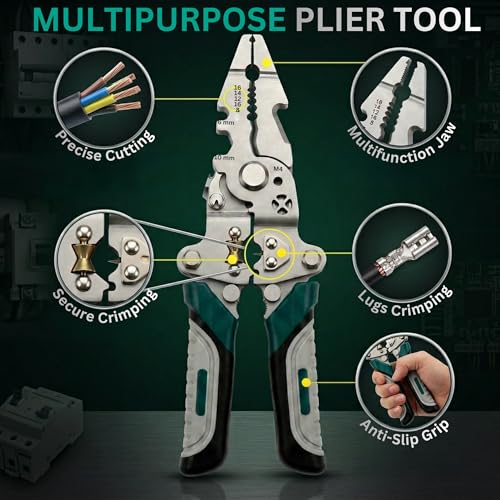 Image of HUPLA 9-in-1 Multifunction Wire Stripper and Cutter Plier | Heavy Duty Wire Cutter Tool for Electricians & DIY Use | Cuts & Strips Copper & Aluminium Wires | Ergonomic Non-Slip Handle
