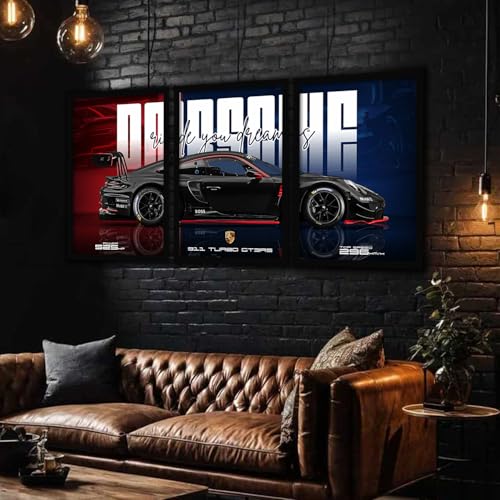 Image of ARTELLY Big Porsche 911 GT3rs Sports Car Framed Wall Posters, Set of 3, Premium Framed Painting, Living Room Bedroom Decoration, Large Size Gift Item for Boys Room Decor (Porsche 4, 10x13 inch)