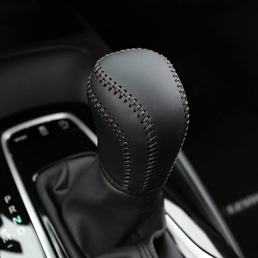 DEYTOP Gear Shift Knob Cover for Toyota Camry 2023 2022-2018 Corolla Hatchback Avalon 2019-2022 Auto Leather Shifter Knob Trim (Black with Black Stitches)
