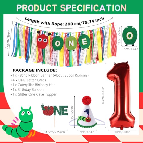 Image of Hungry Caterpillar Highchair Banner for First Birthday Party Decorations | One Caterpillar Fabric Banner for Girls Boys 1st Birthday Caterpillar Fruit High Chair Tassel Banner for Backdrop Decors