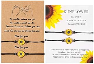 Hyrew 4 Pcs Sunflower Bracelets, Pinky Promise Bracelets Boho Bracelet Best Friend Mom Daughter Matching Bracelet for Women Girls