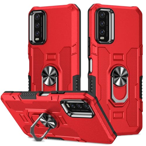 Coque Vivo Y20 avec anneau support rotatif et protection anti-choc rigide rouge PC