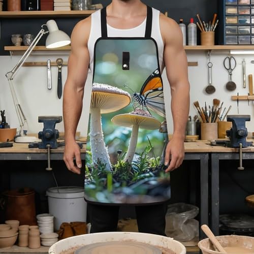 Delantal de trabajo Butterfly Mushroom con bolsillos y ajuste miniatura 4