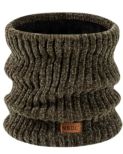 MSDC Winter Scarf for Women Neck Gaiter Warmer Chenille Fleece Face Mask Covering for Cold Weather Gifts Olive 01