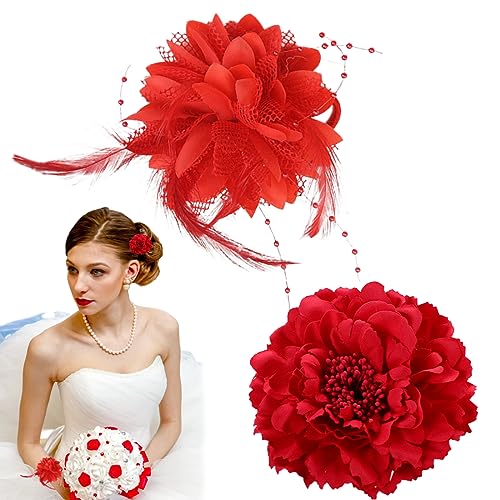 Tadipri 2 fermagli per capelli con fiori rossi, per feste, matrimoni, Halloween, carnevale