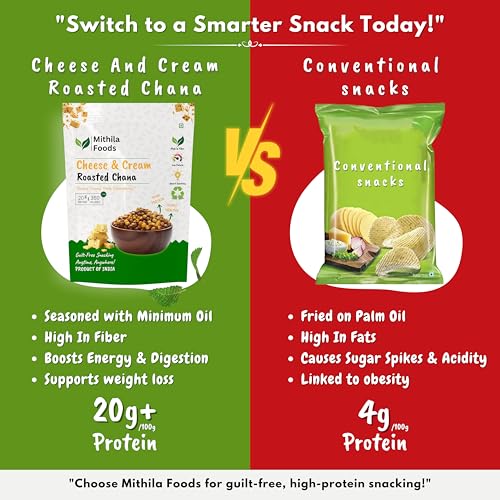 Image of MITHILA FOODS 500g Cheese & Cream Roasted Chana | Desi Chickpeas | Whole with Skin | Crunchy Vegan Gluten-Free High Protein SMART Snack | Authentic Bihari Bhuna Chana Snacks Cheese & Cream Flavor