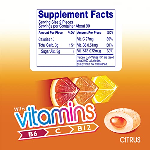 Image of Mentos Gum with Vitamins, Sugar Free Chewing Gum with Xylitol, Citrus Flavor, Vitamins B6, B12 and C, Bottle of 45 (Bulk Pack of 4)