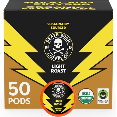 Death Wish Coffee Light Roast Single Serve Coffee Pods, Organic, 50 Count