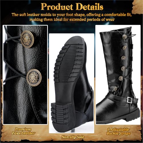 Ramede Medieval Pirate Boots Men Halloween Renaissance Costume Boots Faux Leather Lace up Button Viking Gothic Cosplay Shoes for Men3
