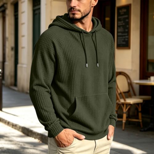Mens Hoodies Pullover Waffle Hooded Sweatshirt with Drawstring Hood Pocket - image 7