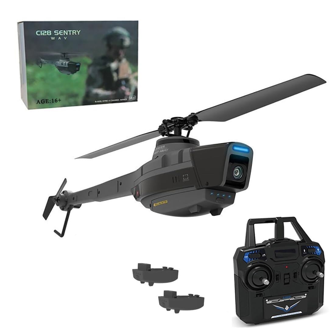 C128 helikopter zdalnie sterowany z kamerą 1080P, Black Hornet Scout RC, lotniczy helikopter wojskowy dla dorosłych i początkujących, z dwiema bateriami (RTF)