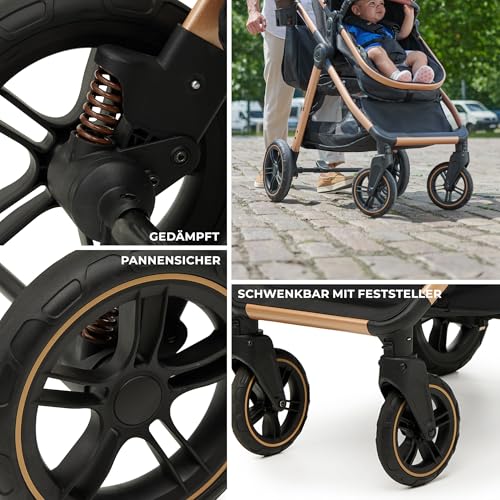 Kinderkraft ESME Pushchair 3-in-1 Complete Set up to 22 kg, Combination Pram Travel Systems with Baby Seat I-size 40-75 cm, Folding, Reclining Position, Beige