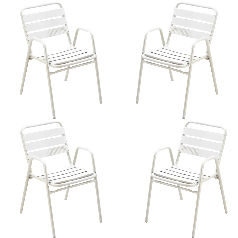 MBH – Silla para hostelería de Aluminio Color Blanco para terraza, Interior y Exterior de Bar, Restaurante, Hotel y cafetería. Mobiliario hostelería - 4 Unidades [MBH1120B]