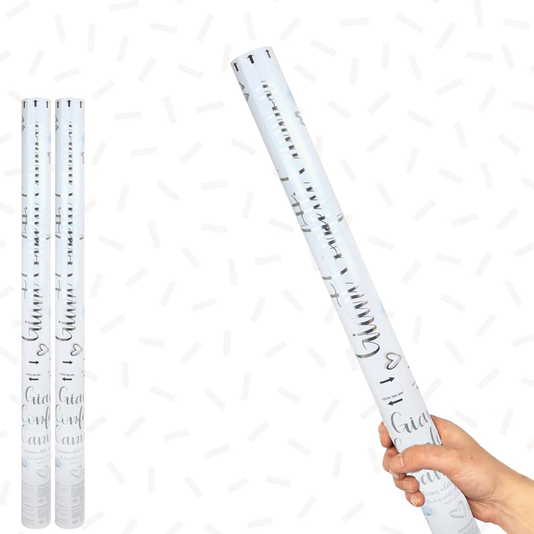 White Paper Biodegradable Extra Large Confetti Cannon 80cm โ Pack of 2 โ Party Poppers Environment Friendly Confetti Popper Shooter for Weddings, Parties, Celebrations & Events