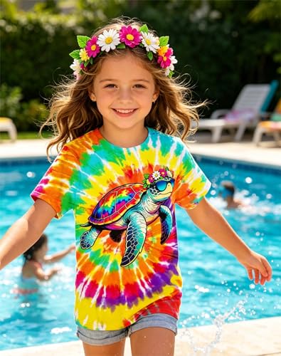 Image of SunFoucs Girls Kids Shirts Size 5-12 Tie Dye Casual Tshirt Short Sleeve Crewneck Tee Top | Short Sleeve Rainbow Tee Top
