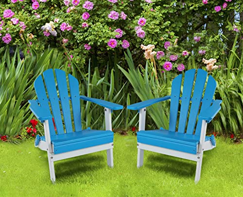 Abcpatio Folding Mini Plastic Adirondack Chair - Outdoor Comfortable Adirondack Chairs, Weather Resistant Patio Folding Seating For Patio, Porch, Deck, Pool, Garden, Backyard (Sky Blue/White) #TOP5