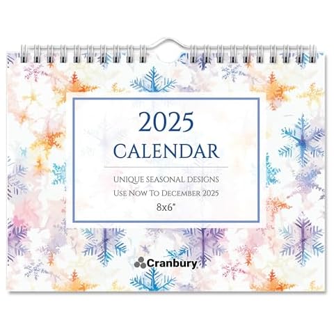 CRANBURY Small 8x6" Wall Calendar 2025 (Seasons), Mini Monthly Hanging Calendar, Spiral Bound, Colorful Seasonal Designs, Use on Bulletin Board, Fridge, or Lay on Desktop, Includes Planner Stickers Cover