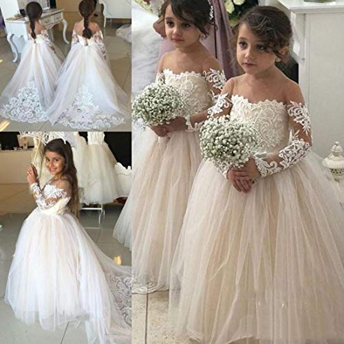 Magicdress Princess Long Flower Girls Lace Dresses Kids Wedding First Communion Tulle Ball Gown with Bow574
