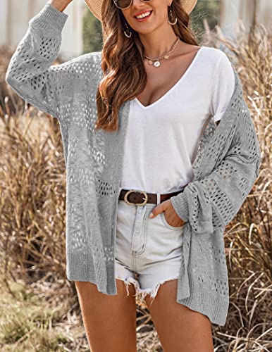 Image of HOTOUCH Lightweight Crochet Cardigan for Women Long Sleeve Open Front Knit Oversized Cardigans Sweaters