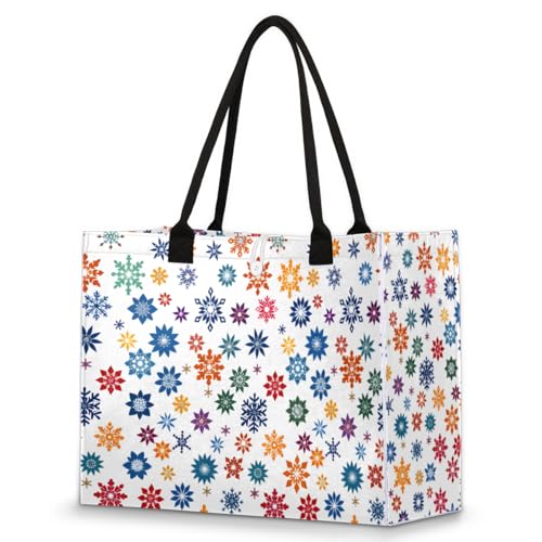 Snowflake Color Pattern Tote Bag for Women Large Beach Bag Reusable Tote Bags for Work Travel Beach Shopping