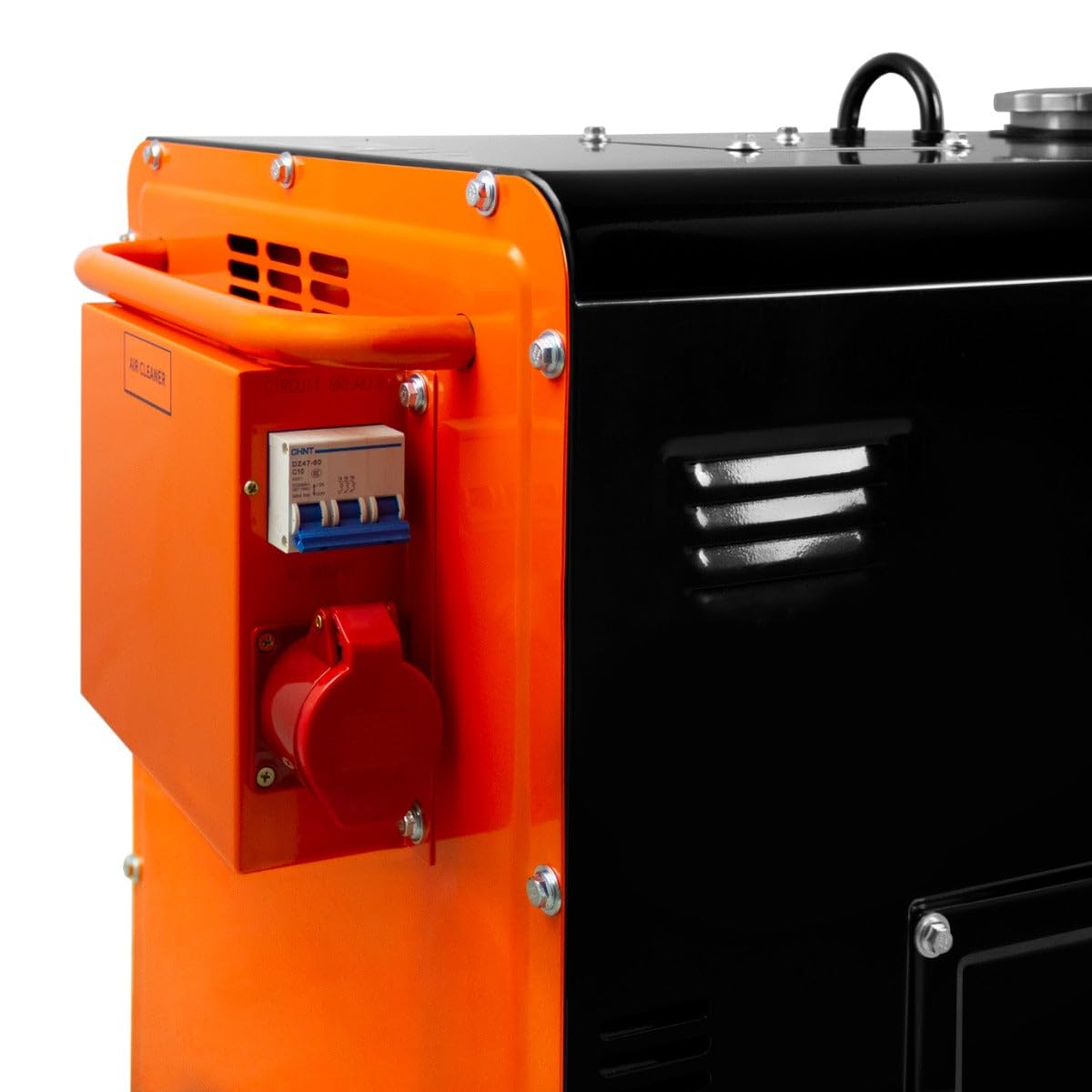 Generatore Diesel Silenzioso Trifase ATS 6.5kVA 6500W 13HP 230V 400V Avvio Elettrico Telaio Chiuso Potenza di Emergenza 4 Ruote Acciaio Verniciato a Polvere Nera 20L Capacità Kit Attrezzi & Imbuto
