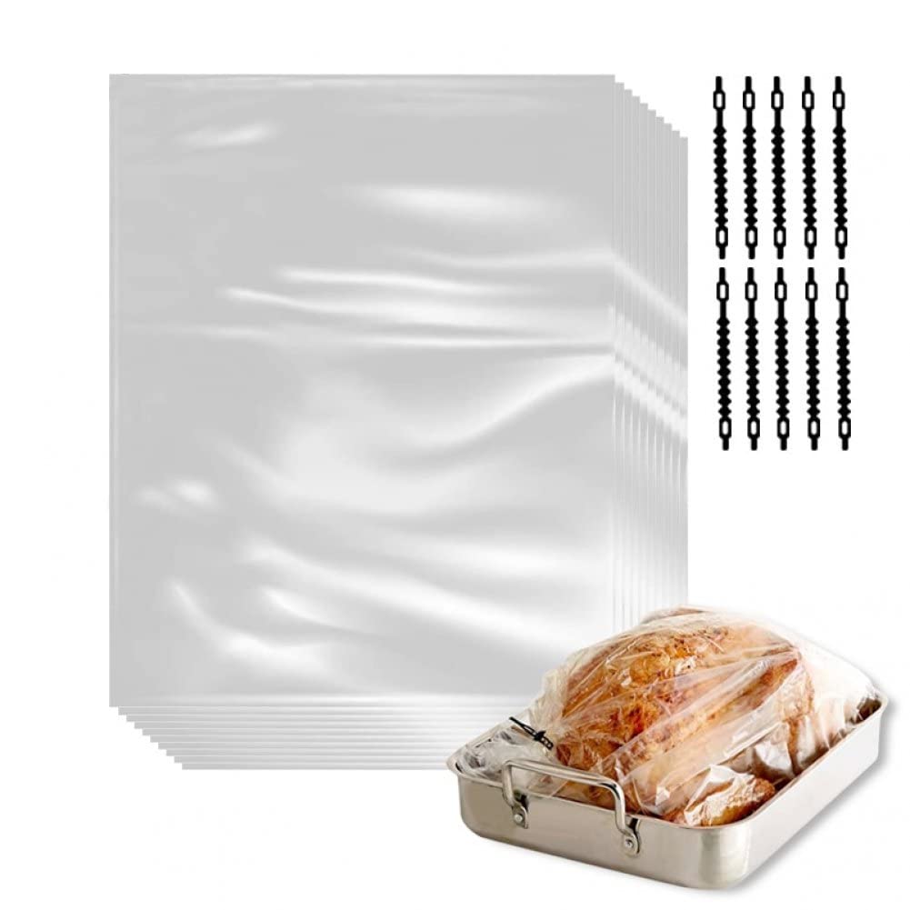 Lot de 20 sacs de cuisson transparents pour four à dinde, rôtissoire pour poulet, viande, jambon, fruits de mer, légumes, avec 20 sangles
