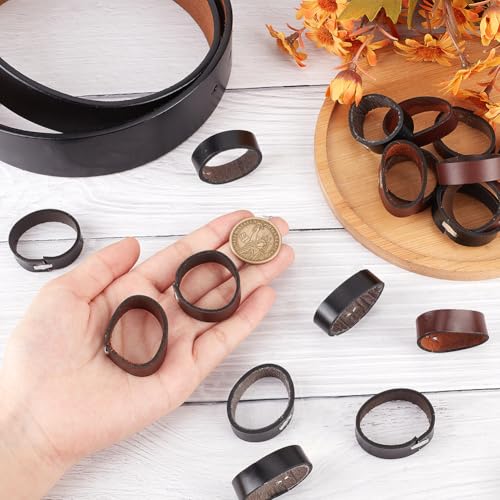 CRASPIRE 24Pcs 2 Colors Belt Loop Keepers 1.25inch Cowhide Leather Belt Rings Accessories Keeper End Strap Retainer Tool Belt Replacement Fit for DIY Craft Bag Belt Black Brown3