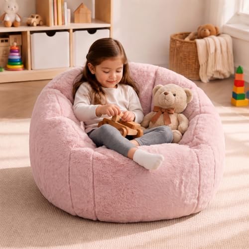 Image of HUGHEAVEN Kids Bean Bag Chair, Small Memory Foam Sofa, Ages 3+