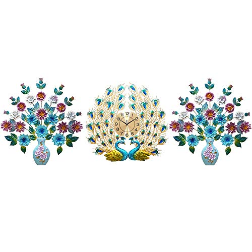 ZHICHUAN Artwork Wall 3-Piece Set Metal Wall Art Decor, Peacock Wall Clock and Vase Floral Wall Hanging Living Room Dining Room Home Decoration Ready to Hang Kitchen Clock steampunk buy now online ZHICHUAN Artwork Wall 3-Piece Set Metal Wall Art Decor, Peacock Wall Clock and Vase Floral Wall Hanging Living Room Dining Room Home Decoration Ready to Hang Kitchen Clock steampunk buy now online