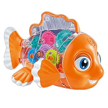 DD Retails Transparent Gear Fish Toy | Swing Fish Toy for Kids | Walking Fish Toy | Concept Fish Toy with Sound and Light