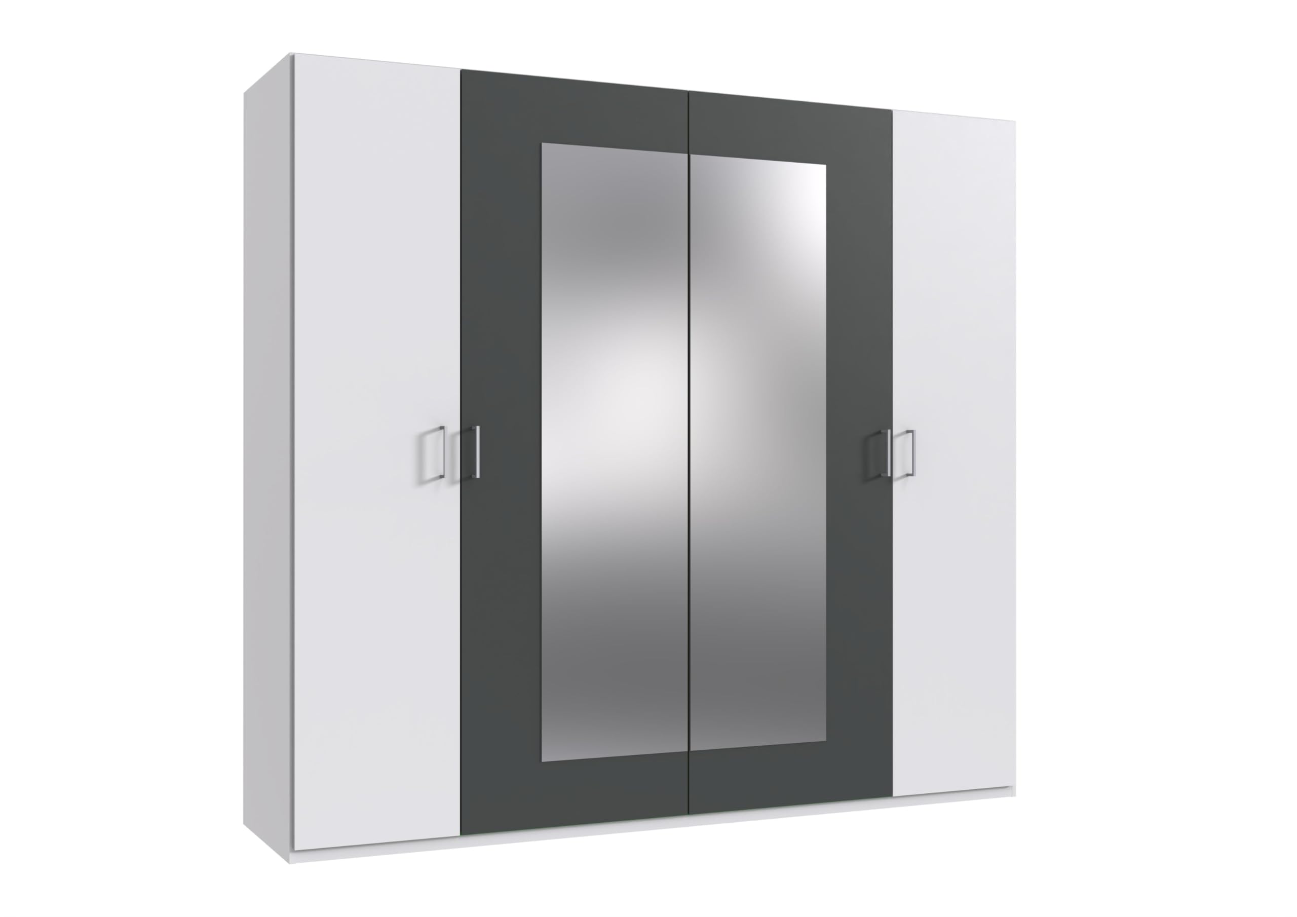möbelando Komplettschlafzimmer >Angie< in Weiss + Graphit - 519x208x210cm (BxHxT)