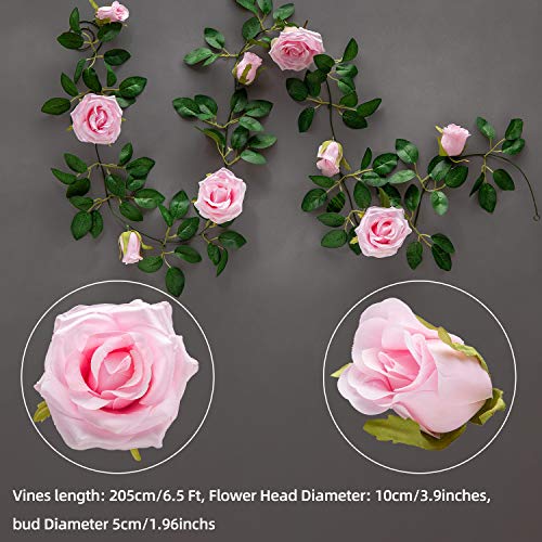 Flojery 6.5Ft Silk Rose Vine Artificial Rose Garland Fake Hanging Flower For Wedding Wall Bedroom Home Decor,Pack Of 2 (Cute Pink) #TOP5