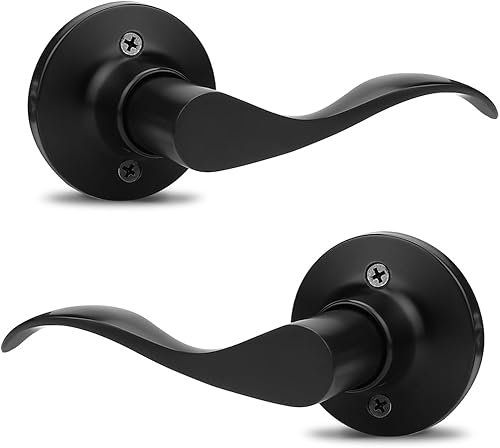 Miniatura 1 de Mengico Paquete de 6 manijas de puerta, manija de puerta negra interior, palancas de puerta de paso, palanca de puerta de armario, pasillo, manijas
