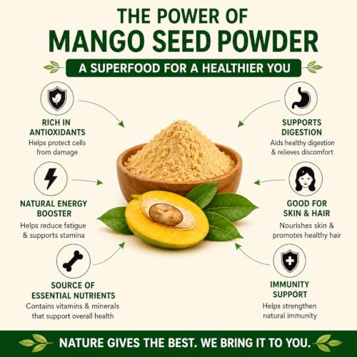 Image of Mango Seed Powder with Vitamin B12 250g - Raw, Vegan, Gluten-Free - Immune & Digestive Support Superfood - Non-GMO Herbal Supplement - Resealable Pouch