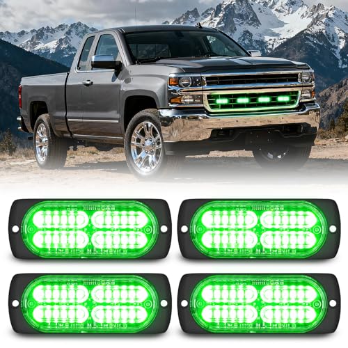 Image of Nilight 4PCS 24LED Green Strobe Light 12V /24V Grille Surface Mount | Hazard Safety Warning Light with Sync Feature for Car Truck Camper Side Marker Aluminum Alloy Base Emergency Lights
